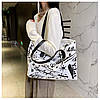 Екосумка біла з малюнками з коричневими ручками, фото 7
