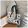 Екосумка біла з малюнками з коричневими ручками, фото 5