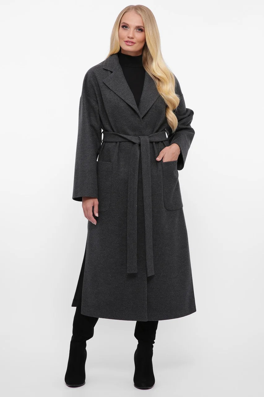 Класичне пальто жіноче вільний, колір графіт, великого розміру від 50 до 60