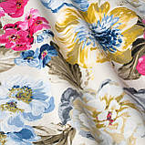 Скатертина бавовняна тефлонова водовідштовхувальна яскраві та великі квіти акварель, фото 3