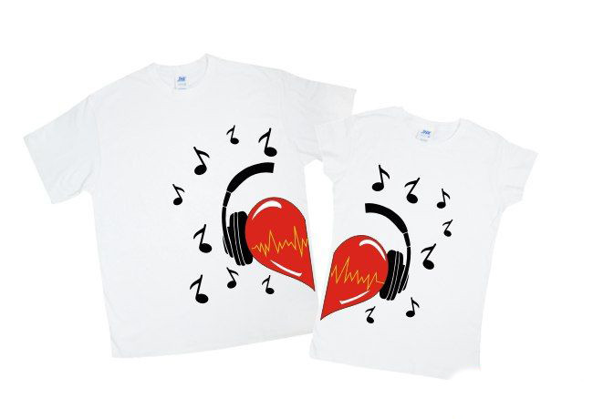 Парні футболки з принтом "Серце в навушниках" Push IT