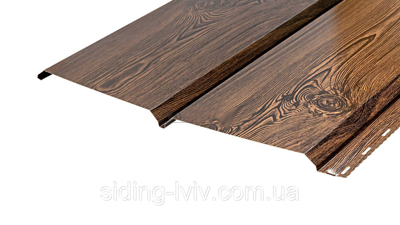 Софіт металевий для підшивки даху Темне дерево (металевий сайдинг під дошку фальш брус), фото 1