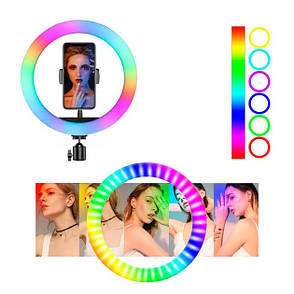 Кільцева лампа різнокольорова RGB LED RING MJ 33 з тримачем для смартфона (без штативу), фото 4