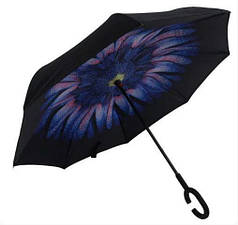 Зонт обратного сложения ветрозащитный Stenson MH-2713-1 цветок Blue
