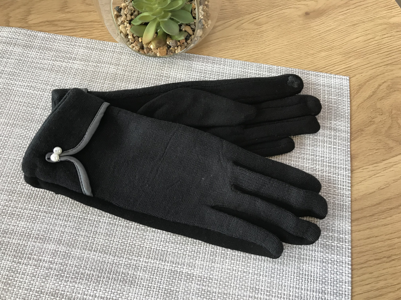 Жіночі стрейчеві рукавички чорні 8-1805-5