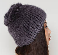 Жіноча хутряна шапка з норки на трикотажній основі, Модель "Лоза", колір "темний-фіолет", фото 4