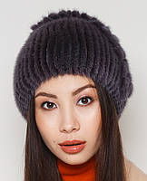 Жіноча хутрова шапка з норки на трикотажній основі, Модель "Лоза", колір "темний-фіолет", фото 2