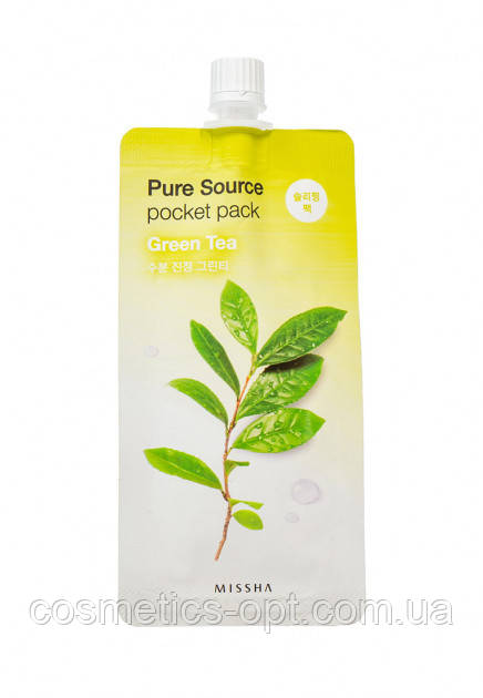 Нічна маска для обличчя на основі зеленого чаю Missha Pure Source Pocket Pack Green Tea, 10 мл, фото 1
