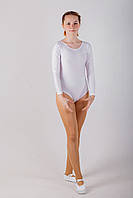 Купальник для танцев и гимнастики с длинным рукавом белый, бифлекс (XS) XL