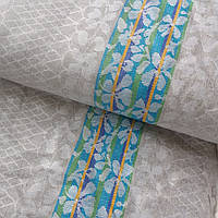 Льон полотняний жакардовий із зеленувато-бірюзовою смужкою, ш. 75 см