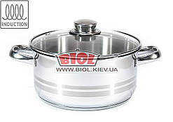 Каструля 3 л (Ø20 см, h-10,5 см) з неіржавкої сталі зі скляною кришкою (індукція) "Lion" Arian (Туреччина)