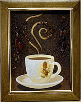 Картина - панно из янтаря "Чашечка кофе", картина з бурштину Чашка кави 15x20 см