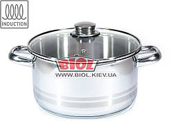 Каструля 4,5 л (Ø22 см, h-12 см) з неіржавкої сталі зі скляною кришкою (індукція) "Lion" Arian (Туреччина)