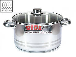 Каструля 6 л (Ø24 см, h-14 см) з неіржавкої сталі зі скляною кришкою (індукція) "Lion" Arian (Туреччина)