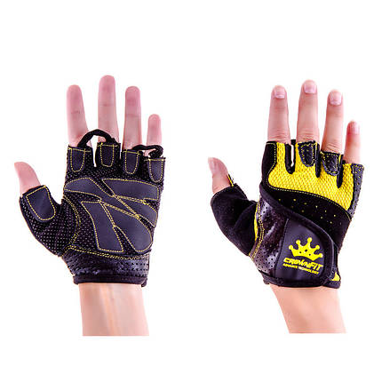 Рукавички атлетичні чорно-жовті CrownFit RX-04, розмір M, фото 2