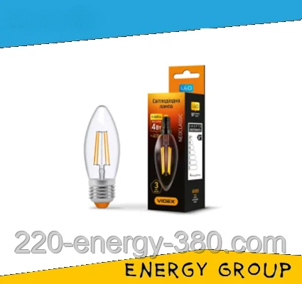 LED-лампа VIDEX Filament C37FMD 4W E14 4100 K 220V димерна