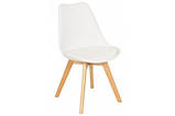 Стілець ТОР пластикове білий з м'якою сидушкою на дерев'яних ніжках, фото 3