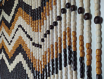 Штора-нитка Більша | дерев'яні намистини | декоративна штора на дверний отвір | 48 підвісок | 1,2×2 м | коричневий, рудий, білий