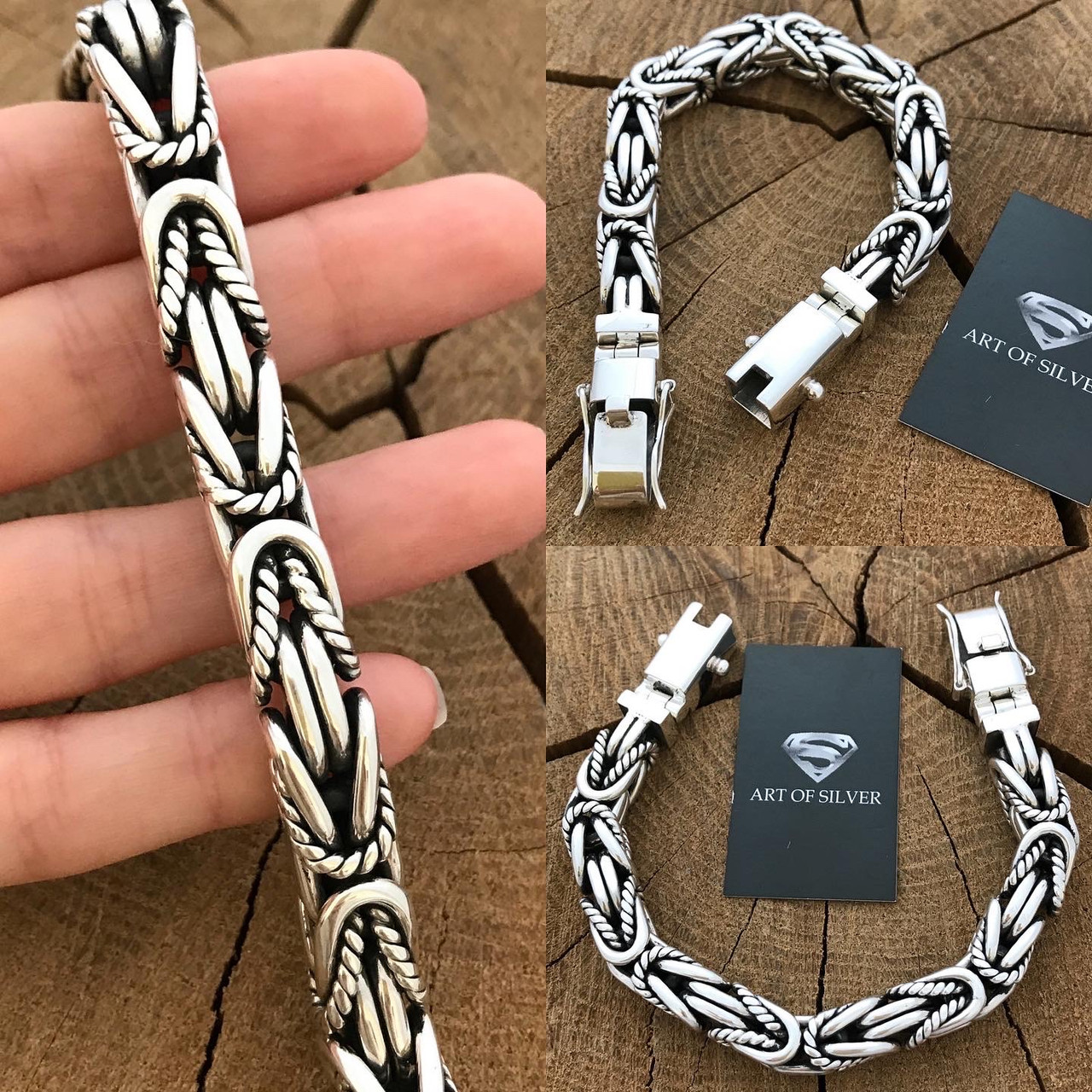 Срібний масивний чоловічий браслет Лисячий Хвіст із косичкою., фото 1