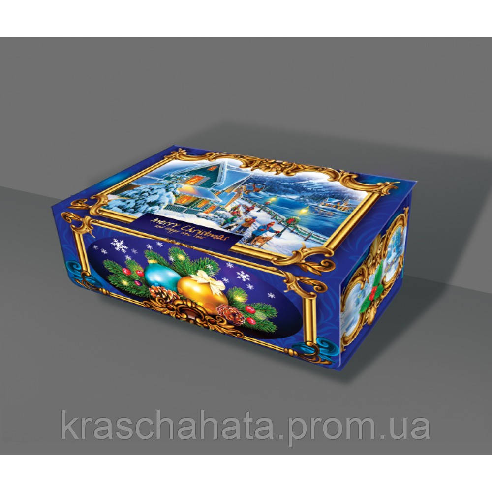 Новорічна коробка, Різдвяна бандероль / 1000 гр, Картонная упаковка для конфет