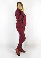 Теплый женский спортивный костюм бордового цвета с капюшоном XL, XXL, 3XL