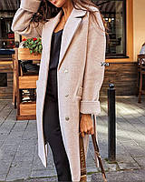 Пальто женское кашемировое с поясом 360 (S-M; L-XL) (цвета: беж елочка, черный, серый елочка, беж, красный) СП