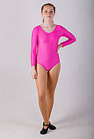 Купальник для танцев и гимнастики с длинным рукавом розовый, бифлекс (S)