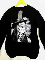 Свитшот свитер черный утепленный на флисе с принтом рисунком девушка череп 44 46 48