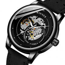 Годинник Winner Hunter чорні механічні годинник скелетон, фото 2