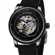 Годинник Winner Hunter чорні механічні годинник скелетон, фото 3
