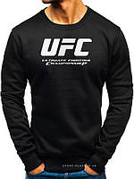 Утепленный мужской свитшот UFC (Юфс) черная (ЗИМА) с начесом (большая эмблема) толстовка лонгслив
