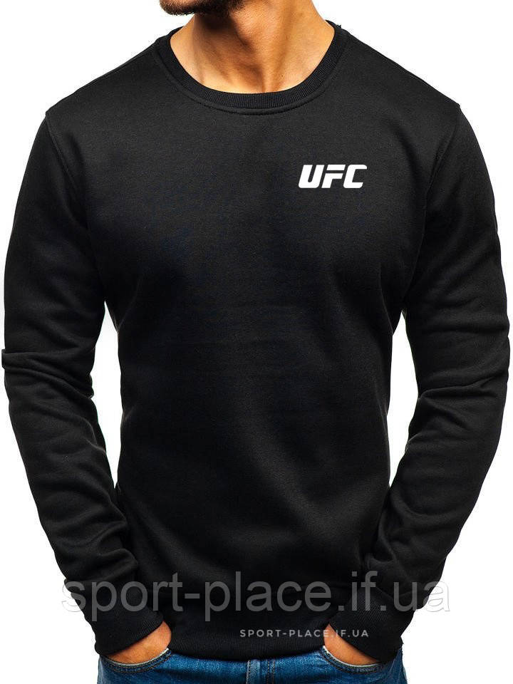 Утеплений чоловічий світшот UFC (Юфс) чорна (ЗИМА) з начосом (маленька емблема) толстовка лонгслів