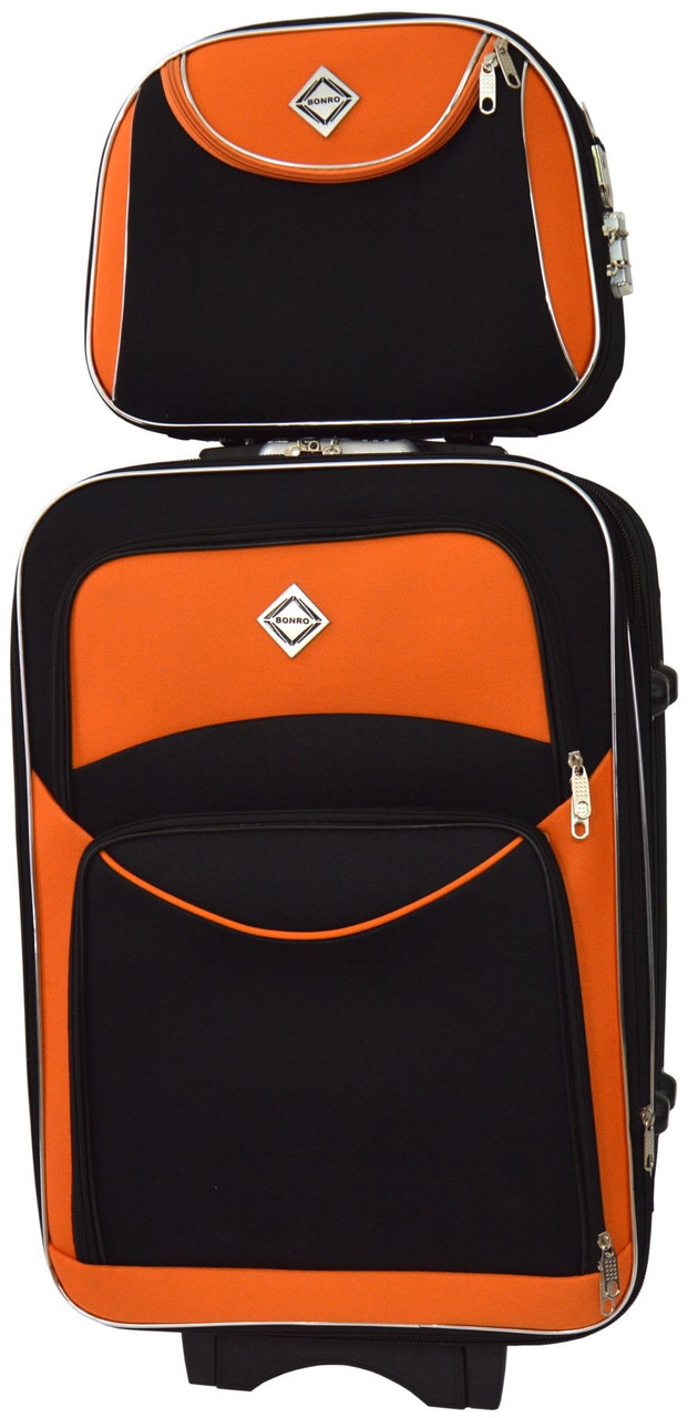 Комплект валіз і кейс Bonro Style (маленький). Колір чорно-жовтогарячий.