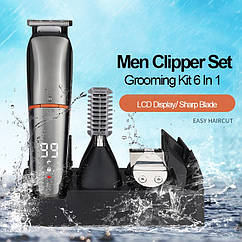 Тример універсальний для стриження волосся, бороди, тіла, носа, брів машинка для стриження Resuxi 12-в-1 LCD IPX6