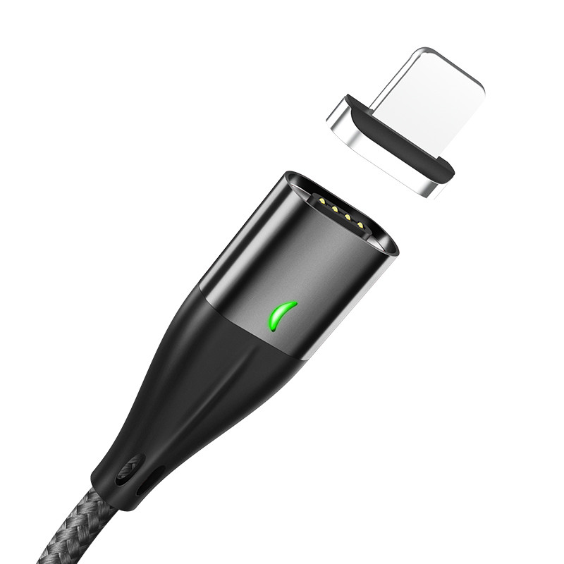 Магнітний дата-кабель 2 метра TOPK AM61 Lighting (iPhone) Чорний Швидка зарядка + передача ОВАЛЬНИЙ, фото 1