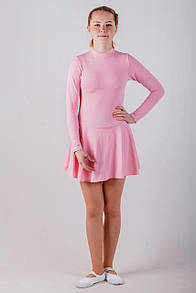 Купальник з спідницею для танців і гімнастики з довгим рукавом,рожевий стрейч-кулір