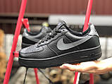 Жіночі зимові кросівки Nike Air Force шкіряні чорні сірі, фото 7