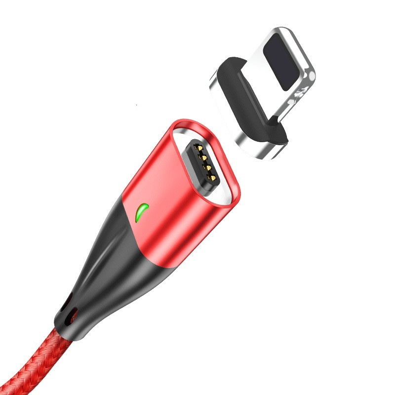 Магнітний дата-кабель 1 метр TOPK AM61 Lighting (iPhone) Червоний Швидка зарядка + передача ОВАЛЬНИЙ