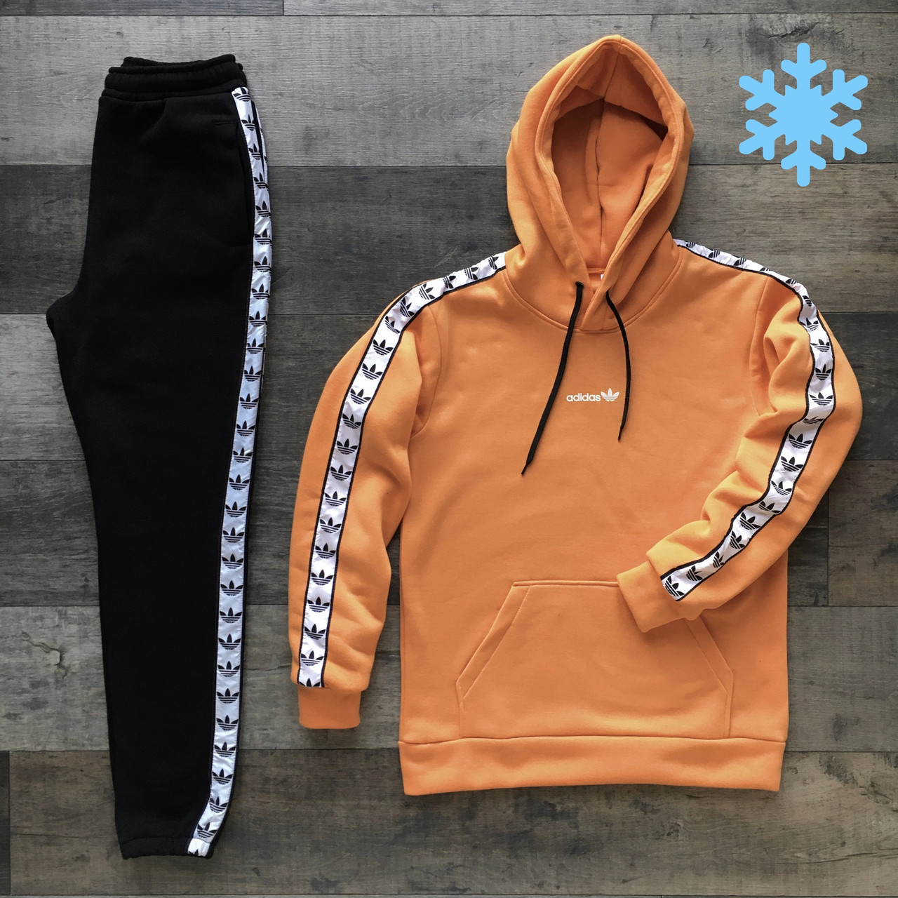 Спортивний костюм зимовий чоловічий Adidas помаранчевий теплий комплект на флісі адідас, фото 1