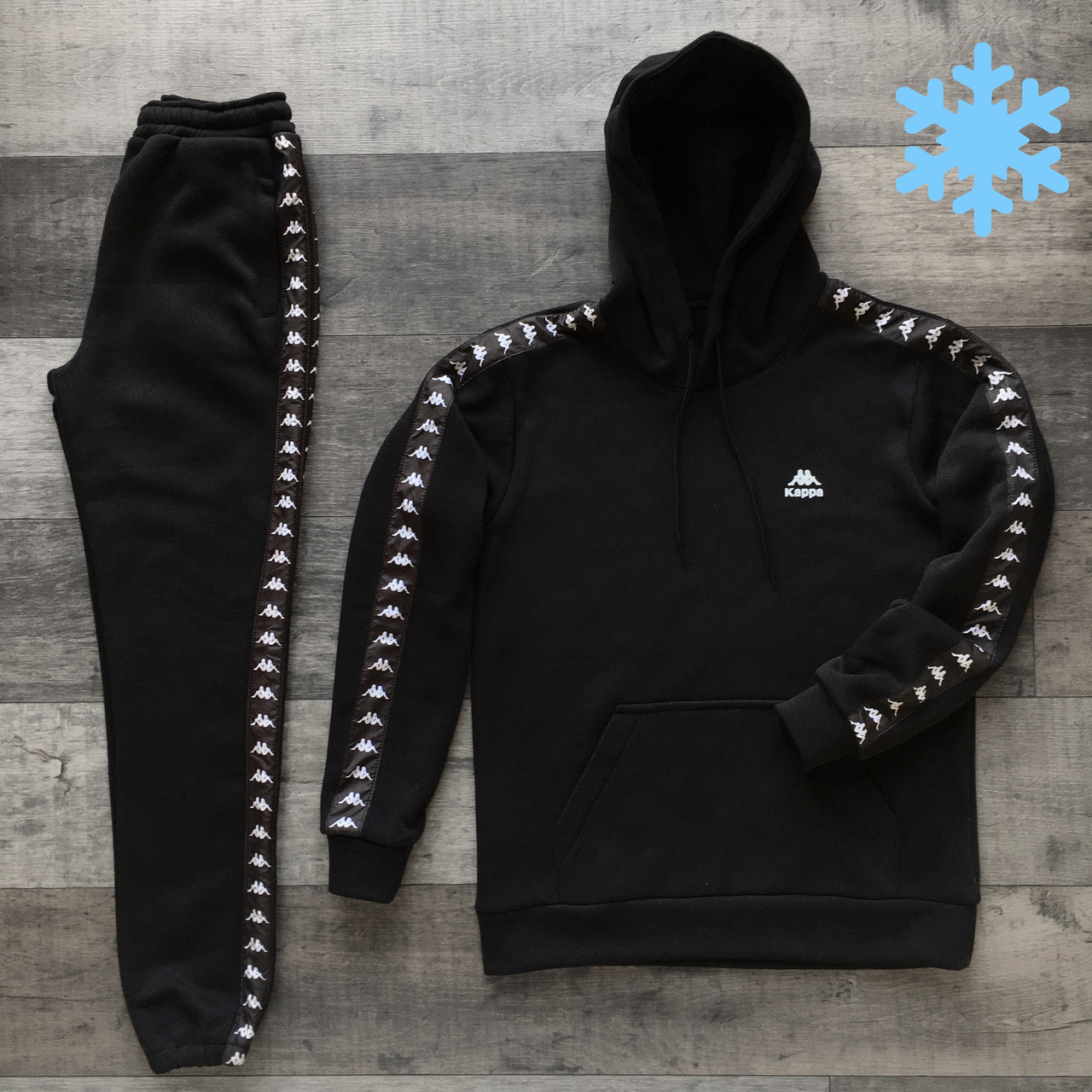 Спортивный костюм мужской зимний Kappa черный комплект теплый на флисе ...