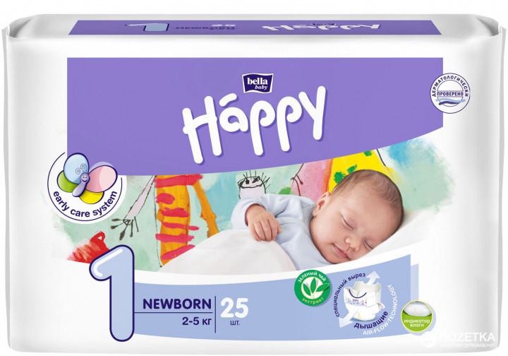 Підгузники дитячі Bella Baby Happy Newborn 2-5 кг 25 шт (5900516601805)