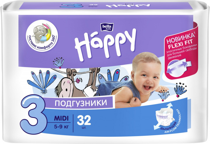 Підгузки дитячі Bella Baby Happy Midi 5-9 кг 32 шт (5900516600778)