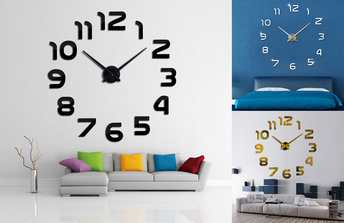 Настінний 3Д годинник великого діаметру 3D DIY Clock 70-150см (Арабські цифри)
