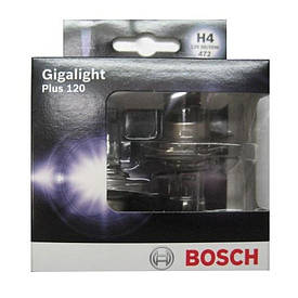 Автолампи, глологенні лампи для авто Н4 12 V 60/55 BOSCH Gigalight + 120% (2 шт.). Ближний-дальний свет