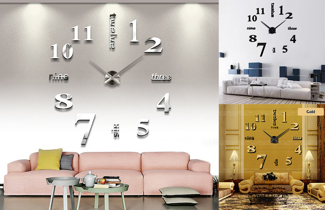 Настінний 3Д годинник великого розміру 70-150см 3D DIY Clock годинник 001 (Слова)
