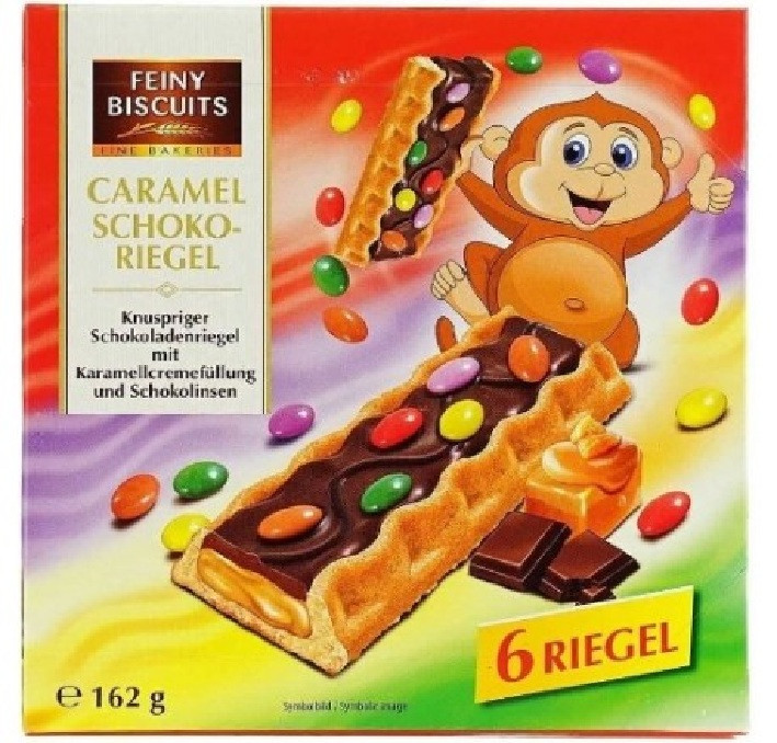 Печиво Caramel Schoko-Riegel Feiny Biscuits 162 г Австрія.(опт 5 шт)