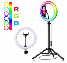 Хіт продаж! Набір для блогера 3в1: кільцева лампа RGB30, 30см + Телескопічний штатив-стійка, 200см +, фото 3