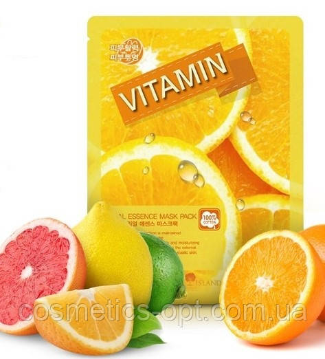 Тканинна маска для вирівнювання тону з вітамінами May Island Real Essence Mask Pack Vitamin
