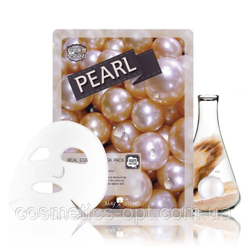 Тканинна маска для еластичності шкіри з екстрактом перлів May Island Real Essence Pearl Mask Pack