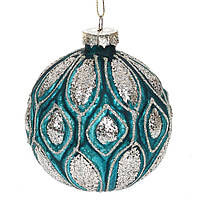Новогодний шар стекло "Золотые точки" елочный шар, 8 см, с орнаментом из глиттера, набор 6 шт Бирюзовый
